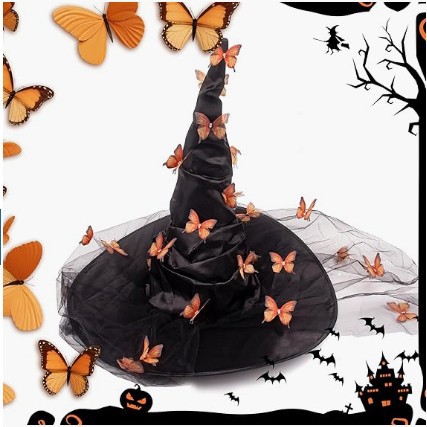 Halloween Witch Hat Decorative Costume Accessory with Butterfly Design